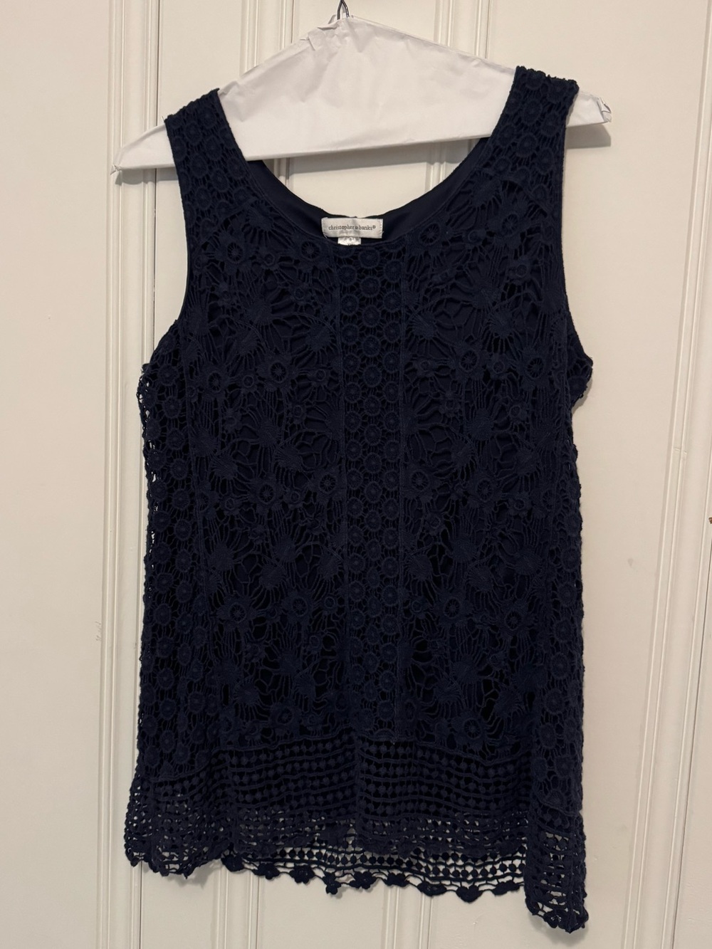 Christopher & Banks Crochet Lace Navy Tank